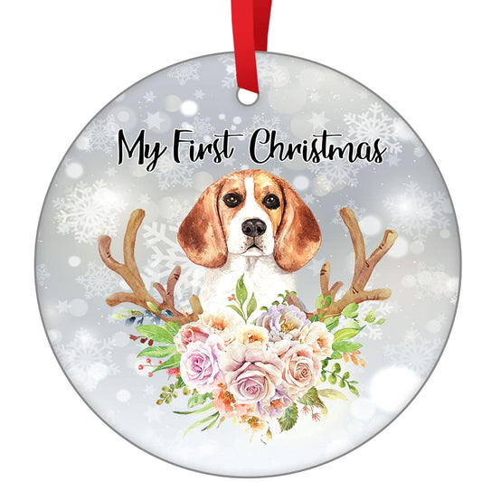 Beagle Dog Ornament for Xmas Trees Beagle's First Christmas Ornament Puppy Christmas Hanging Ornament Pet Ceramic Ornament Christmas Tree Decorations Ceramic Ornament Deer Dog Christmas Ornament