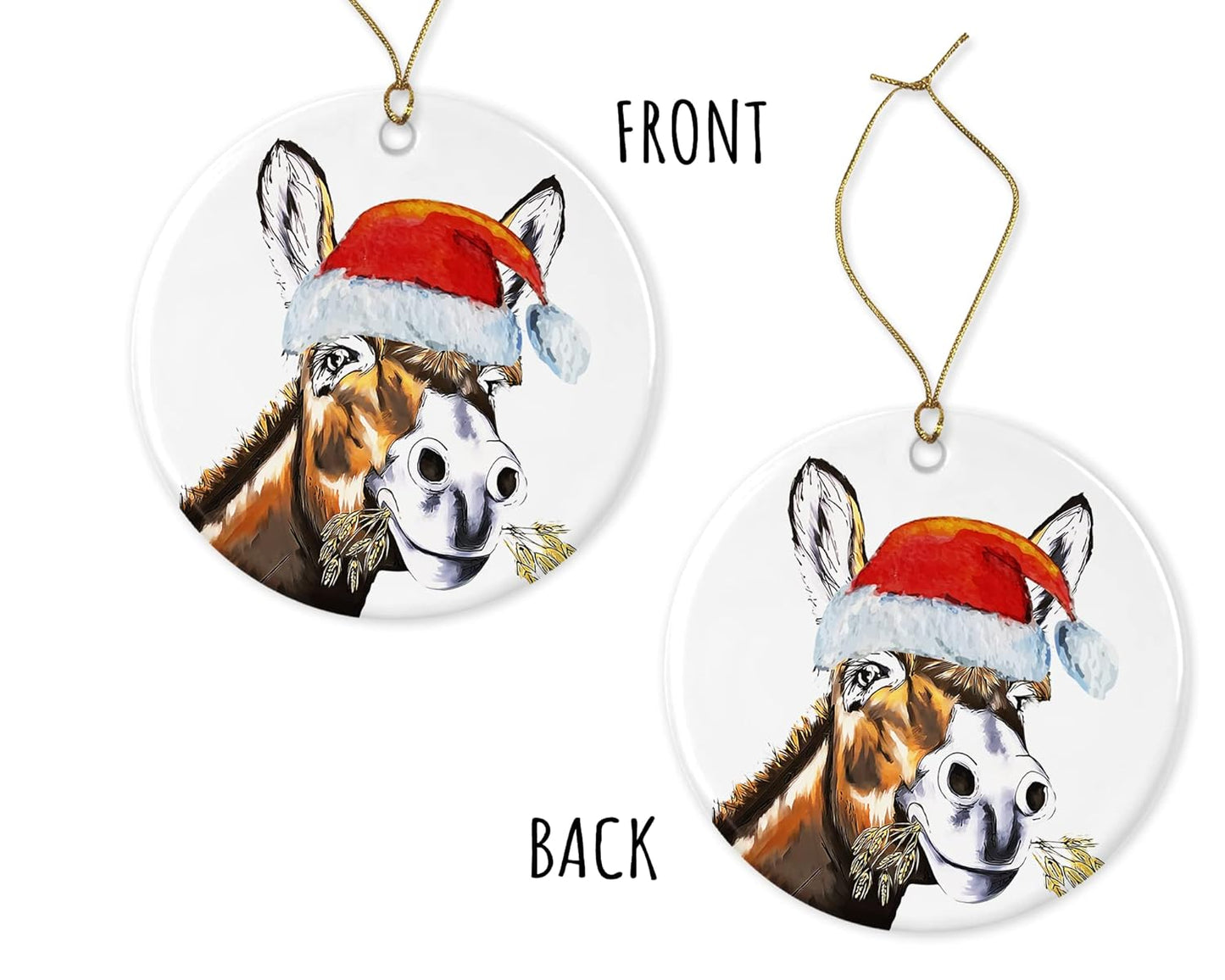 OystersPearl Donkey Ornament - Ceramic Hanging Christmas Decoration - Donkey Santa Ornament - Christmas Tree Ornament - Donkey Tree Ornament Printed on Both Sides