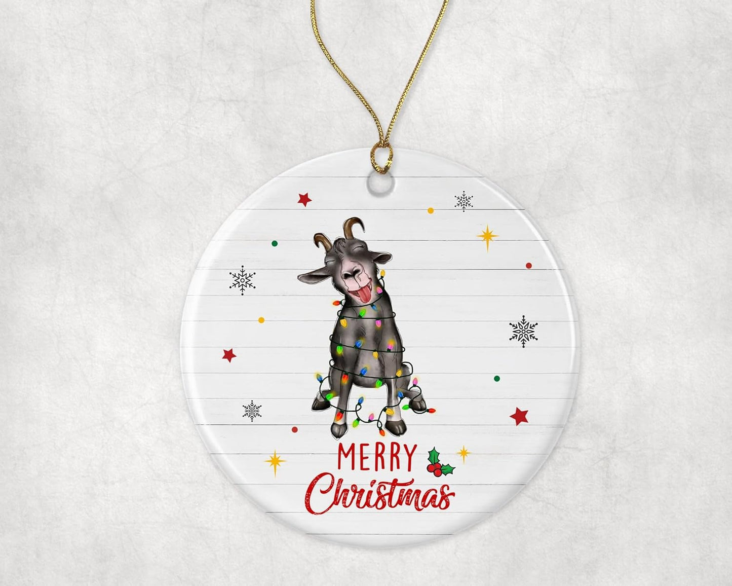 Merry Christmas Goat Ornament, 2024 Christmas Ornament, Goat Christmas Light Ornament, Kids Christmas Ornament, Animal Christmas Ornament Printed on One Side