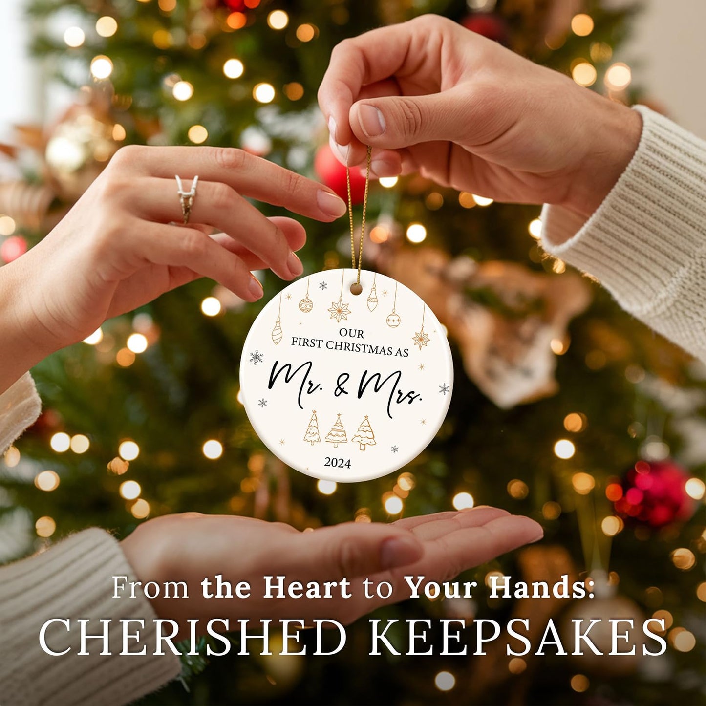 HEXMOZ First Christmas As Mr & Mrs Ornament 2024 - Wedding Gifts for Couples 2024, 1st Married, Newlyweds - Bridal Shower Gifts - Christmas Decoration