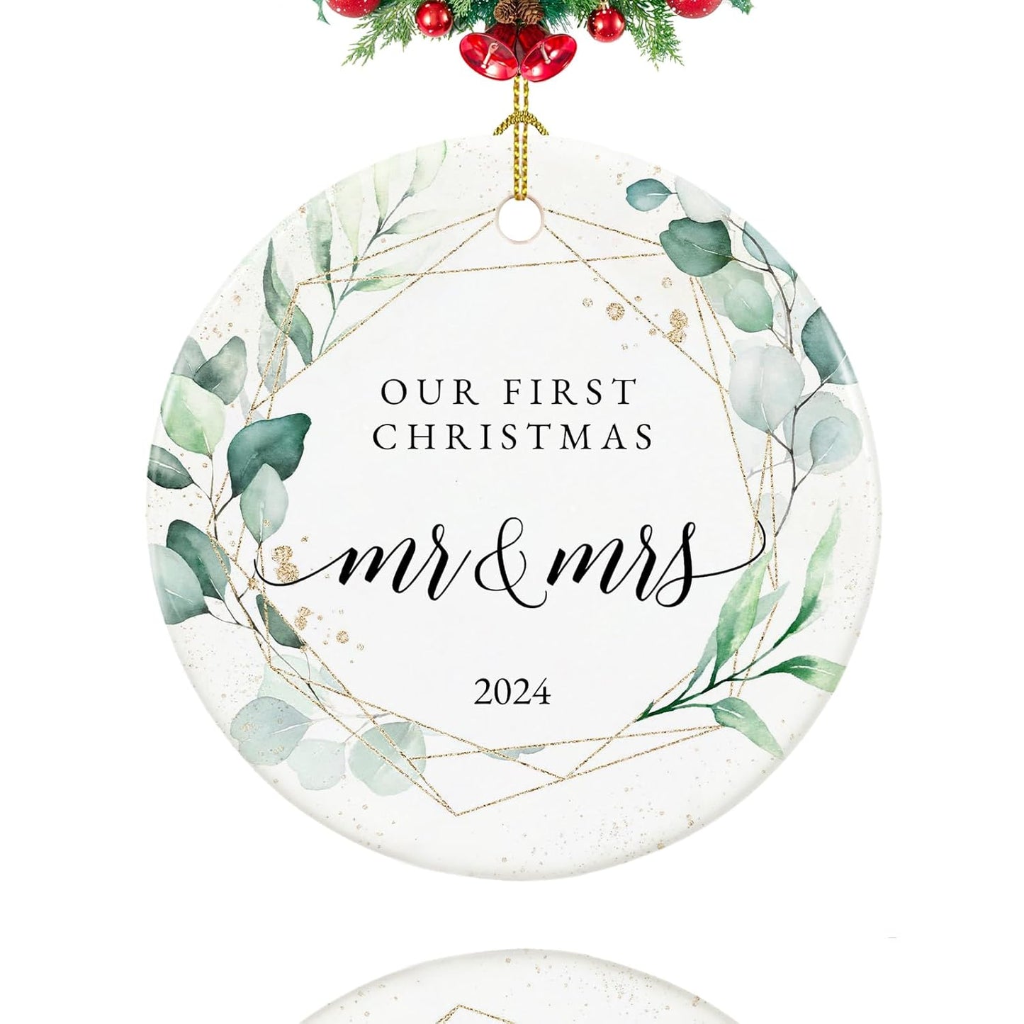 First Christmas Married Ornament 2024, Our First Christmas as Mr and Mrs, Just Married Gifts, 2.9" Ceramic Newlyweds Christmas Ornament 2024