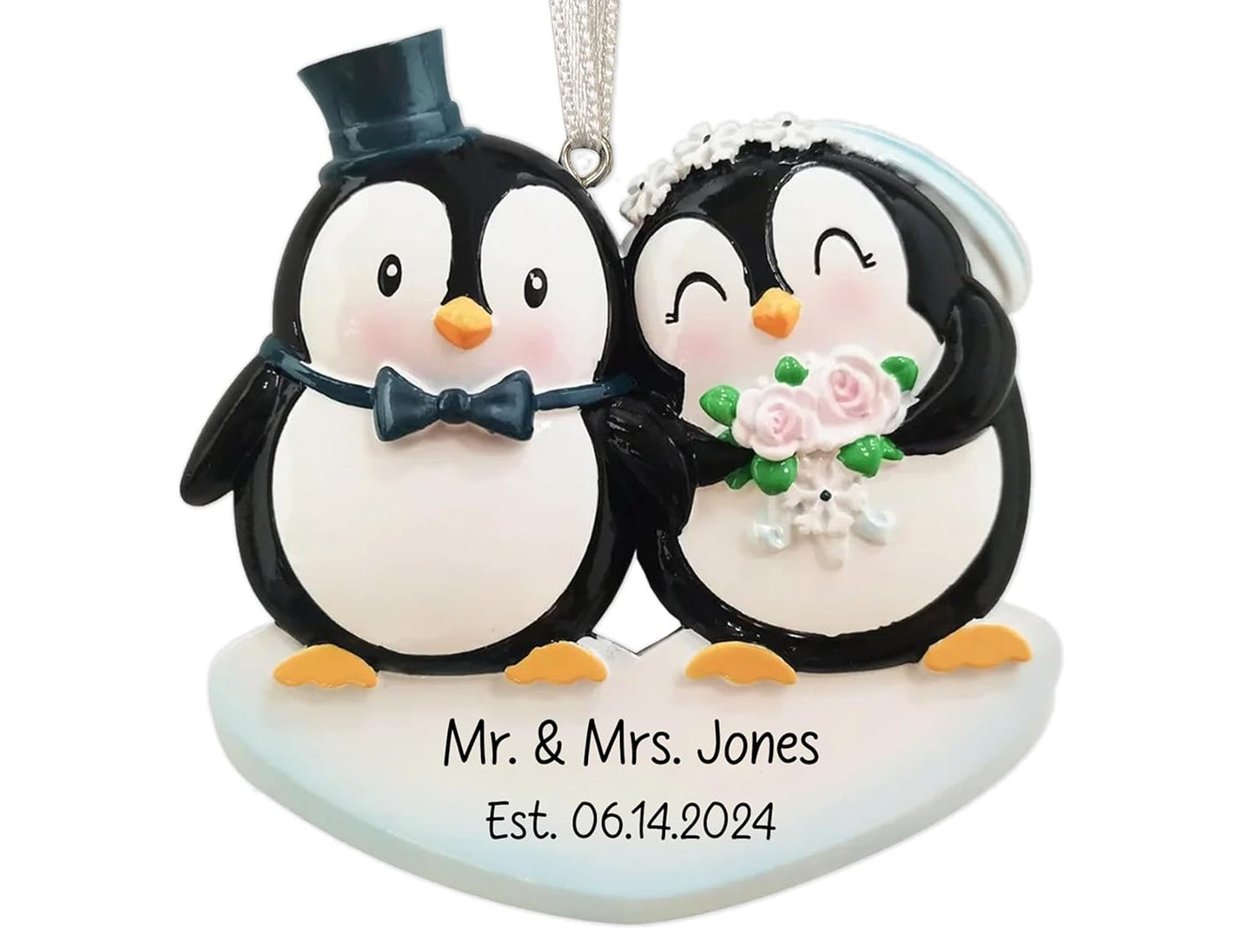 Personalized Our First Christmas Married Ornament 2025 | Customized Penguin Bride & Groom, Wedding Ornament for Xmas Tree | Just Married Newlywed Couple Marriage Keepsake