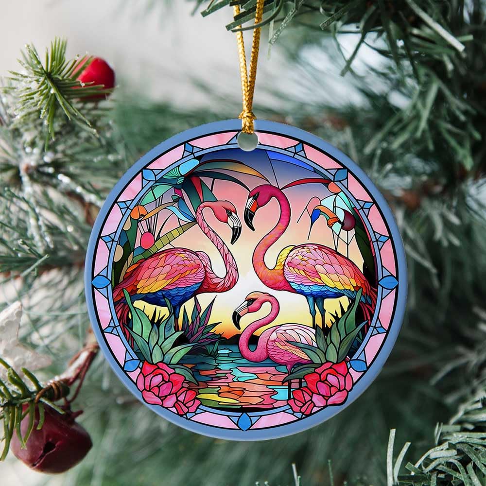 Flamingo Ceramic Ornament, Christmas Flamingo Ornament Pink Flamingo Ornaments for Xmas Home, Christmas Tree Ornament, Christmas Ornament, Christmas Tree Decor, Hanging Ornament - PTU - TXH