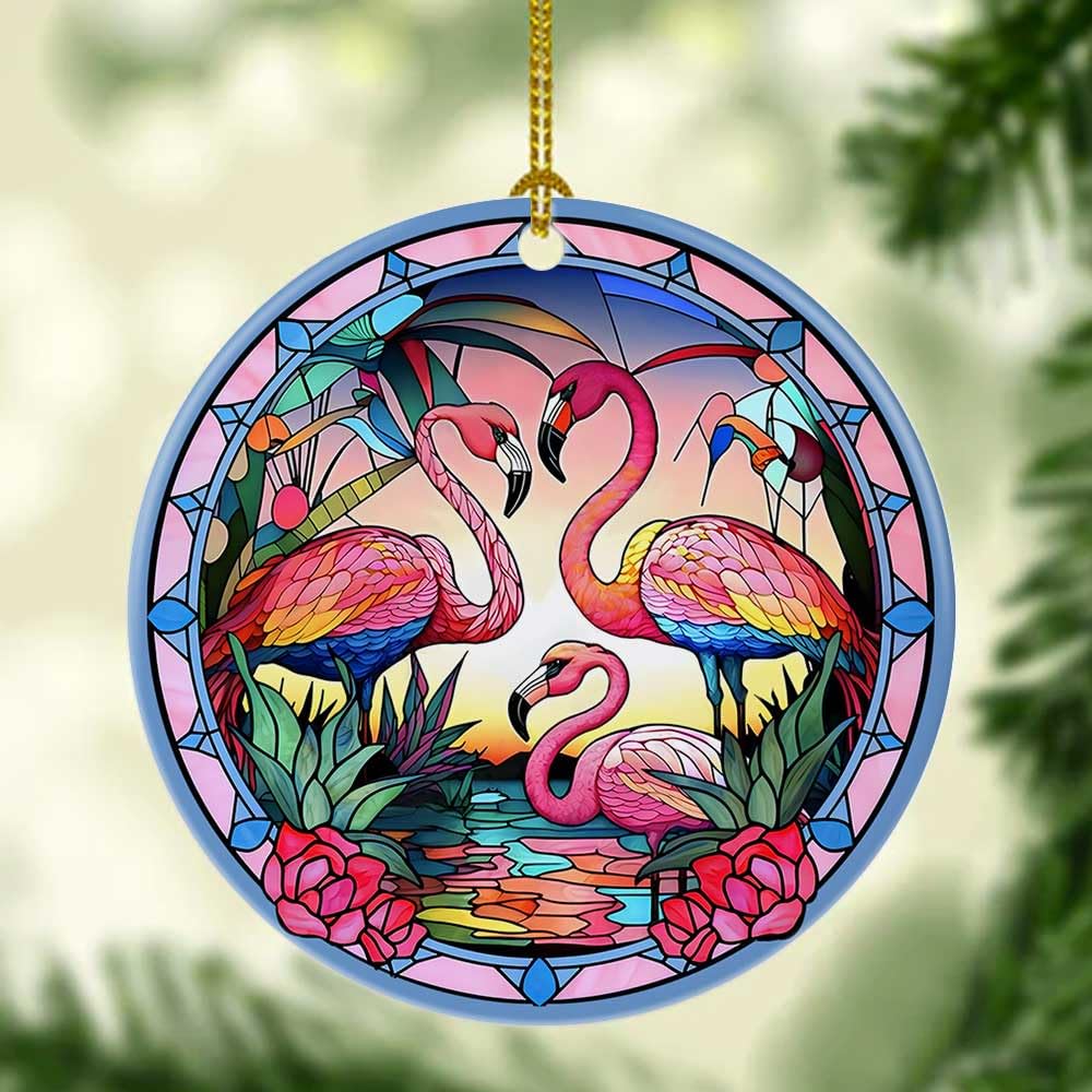 Flamingo Ceramic Ornament, Christmas Flamingo Ornament Pink Flamingo Ornaments for Xmas Home, Christmas Tree Ornament, Christmas Ornament, Christmas Tree Decor, Hanging Ornament - PTU - TXH