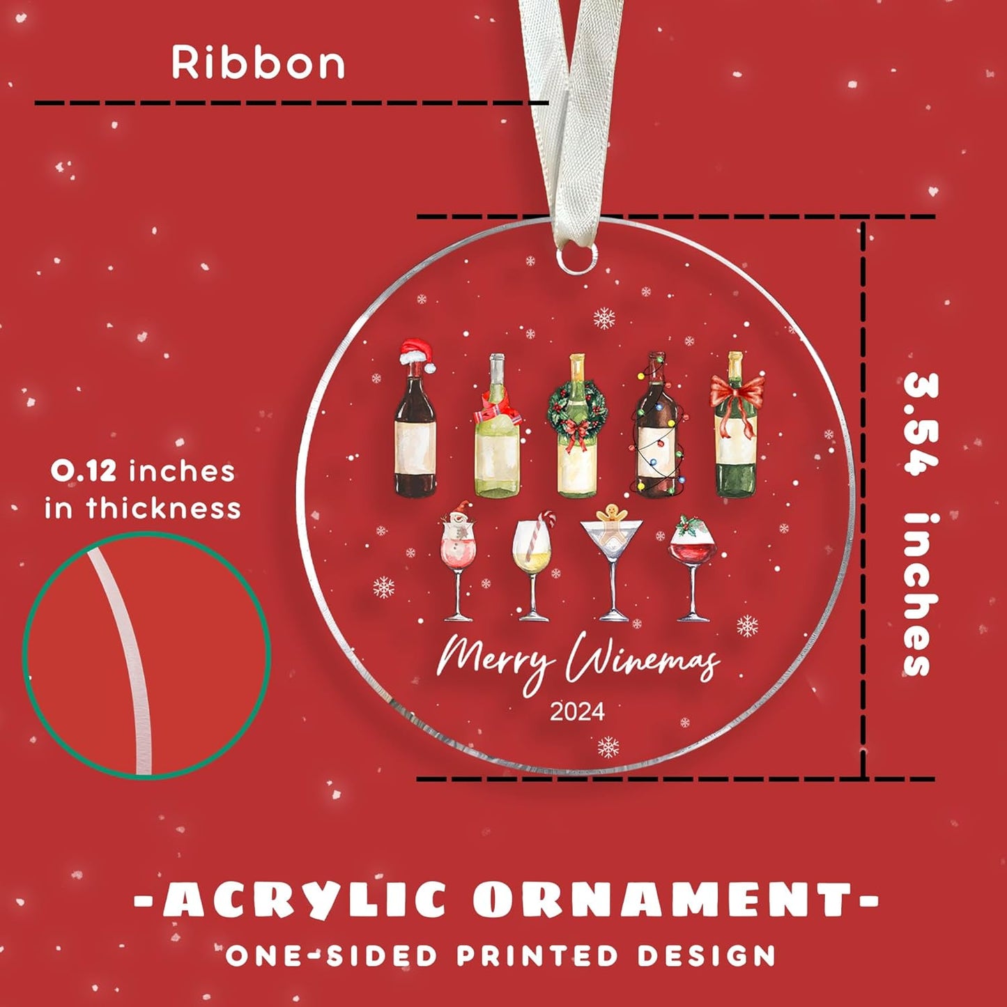 Wine Christmas Ornaments - Cocktail Ornaments for Christmas Tree - Wine Gifts for Women, Men - Acrylic Ornament Cocktail 2024