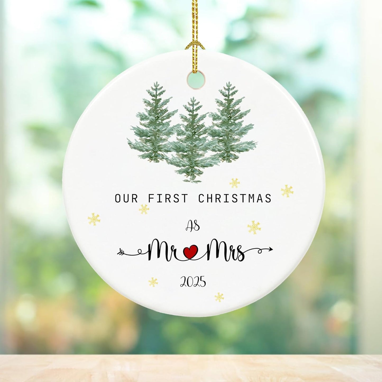 Hanging Ornament, First Christmas Married 2024, 2.9'' Ceramic Newlywed Keepsake, Mr & Mrs Christmas Ornament, Wedding, Christmas Decoration