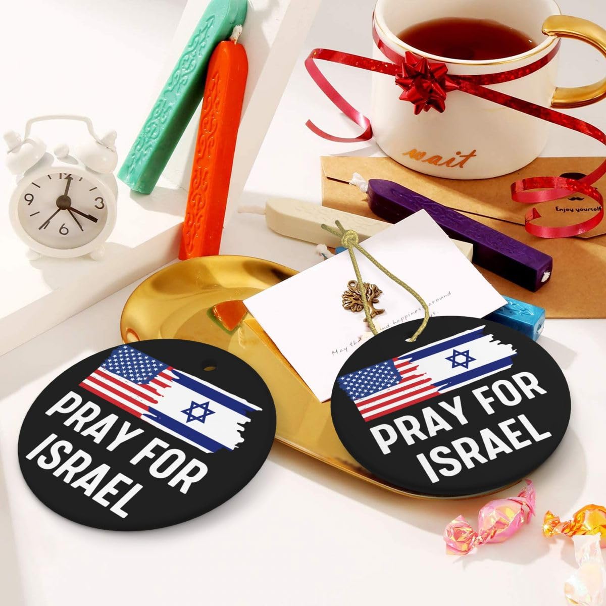 I Stand with Israel Ornament Pray for Israel Ornament Support Israel Ornament We Stand with Israel Christmas Ornament Ceramic Christmas Hanging Ornament Decorations for Home Decor