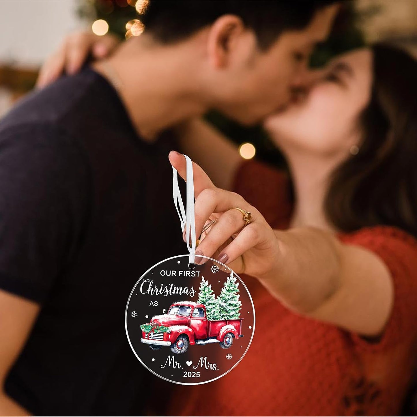 First Christmas Married Ornament 2025 - Wedding Gifts for Newlyweds - Just Married & Bridal Gifts - Mr & Mrs Acrylic Ornaments