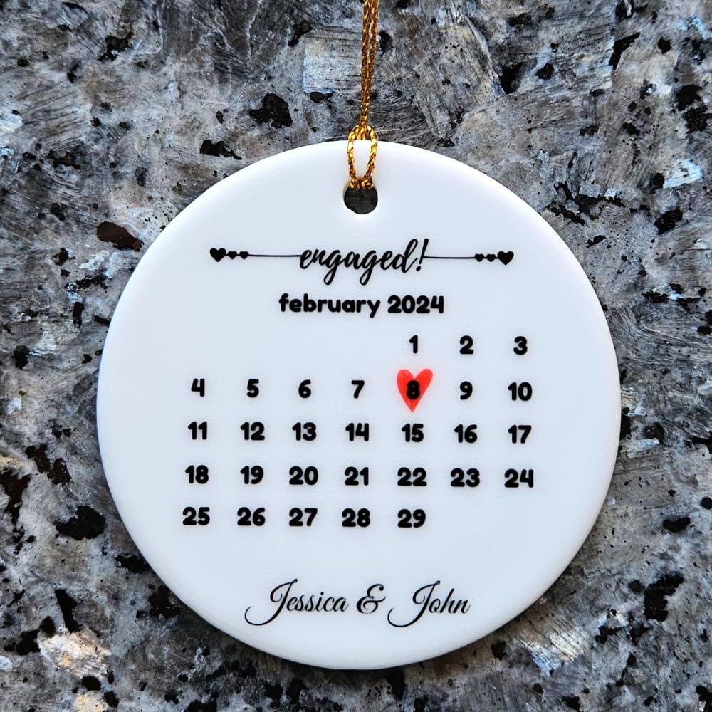 Personalized Engagement Ornament 2025 - Gift for Just Engaged Couples Celebrating Their First Christmas Engaged Together - Present for Future Mrs to Commemorate The Day She Said Yes