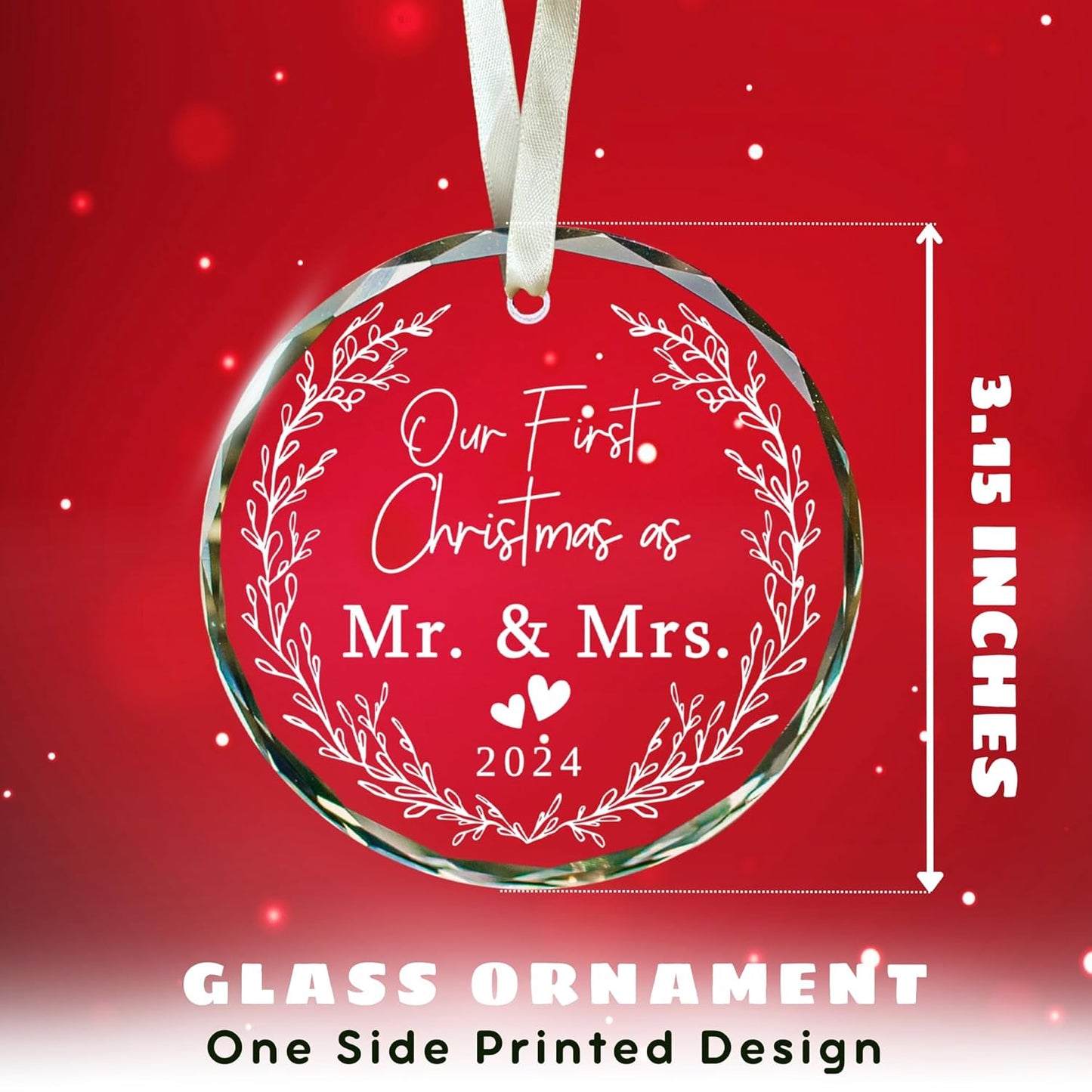 Our First Christmas Ornament Married 2024 - Wedding Gifts - Mr and Mrs Gifts for Couple, Bride - 1st Married Bridal Shower Gift Ideas - Glass Xmas Ornament