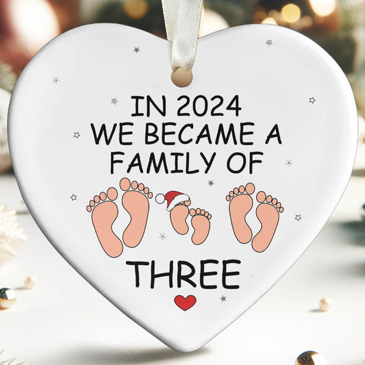 Family Christmas Ornaments 2024 - New Mom and Dad Gifts, First Time Parent Gifts - Baby First Christmas Ornament - First Christmas as Mommy and Daddy Ornament 2024 - Ceramic Family of Three Ornament