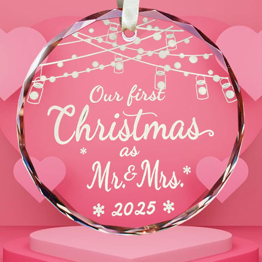 Mr & Mrs Wedding Glass Ornament - Our First Christmas Married Couple Wedding Gift - Bridal Shower Ornament 2025
