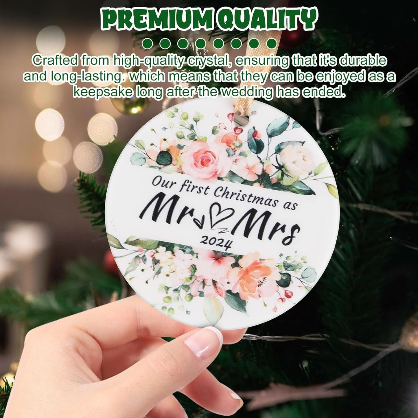 Hi.FANCY First Christmas Married Ornaments, Wedding Gifts for Couple 2024, Our First Christmas as Mr Mrs Ornament, Wedding Ornament Crystal Glass for Newlywed(with Gift Box)