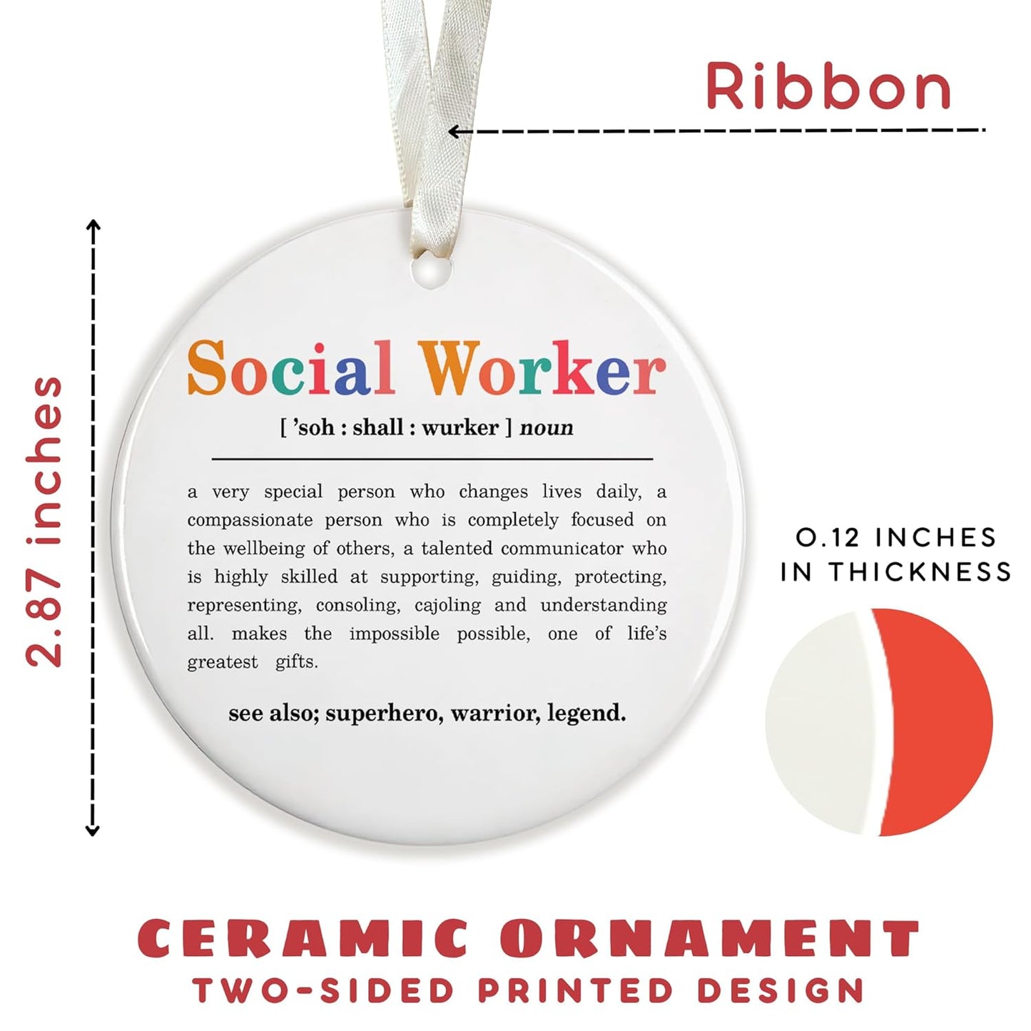 Social Worker Christmas Ornament - Social Worker Gifts for Women - Ceramic Thank You Appreciation Ornament