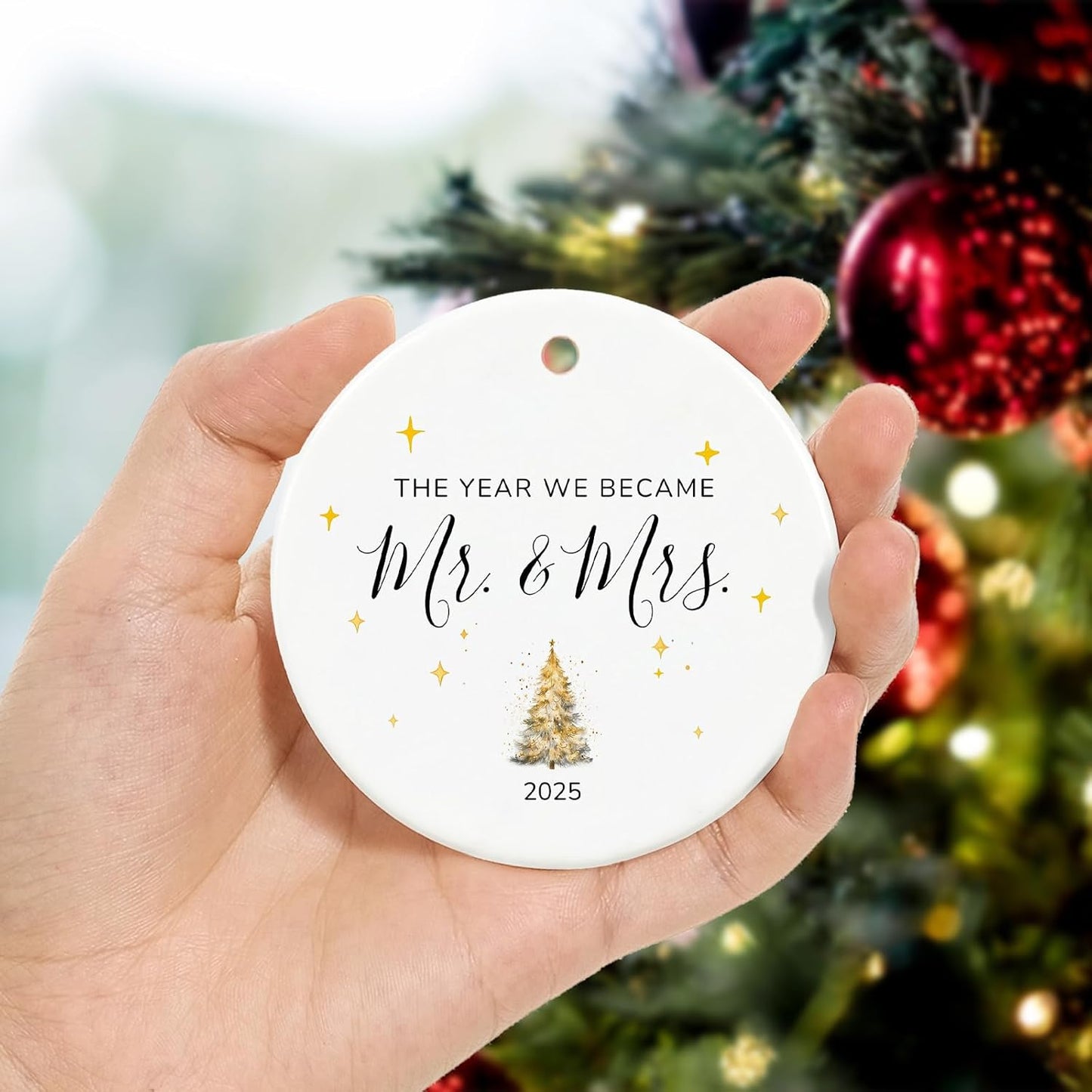 Just Married Gifts First Christmas Married Ornament 2025,1st Christmas Married Ornament 2025, Mr and Mrs Gifts for Newlyweds, 2.9" Ceramic First Year Married Christmas Ornament 2025
