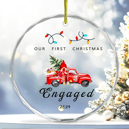 Our First Christmas Engaged 2024 Ornament,1st Christmas Married Ornament,First Christmas Married Ornament 2024,Just Married Christmas Ornament as Mr and Mrs Round Crystal Ornament