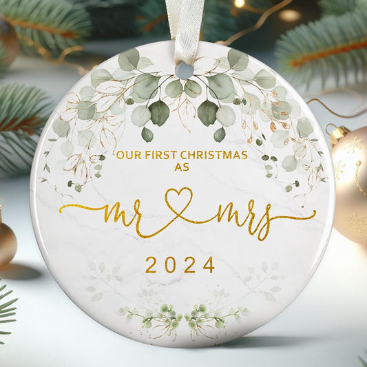 Wedding Gifts - Mr and Mrs Gifts - Ceramic First Christmas Married Ornament 2024