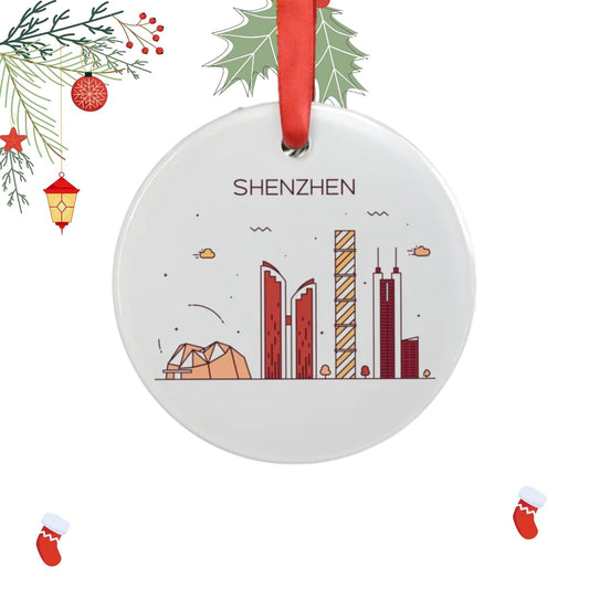 Shenzhen China Christmas Ornament, Holiday Ornament, City Skyline Illustration Ornament
