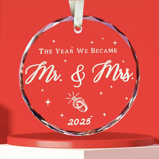 First Christmas Married Glass Ornament 2025 - Unique Mr & Mrs Gifts for Couples & Bridal Showers