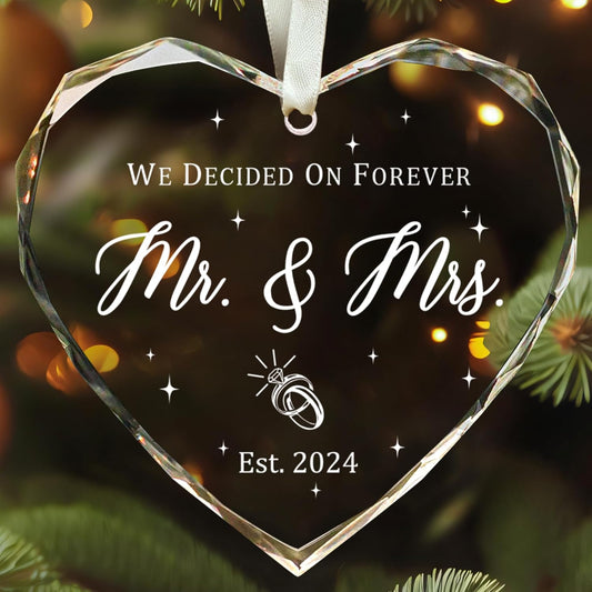 Our First Christmas Married Ornament 2024 - Wedding Ornaments, Newlywed Christmas Ornaments 2024 - Glass Ornament