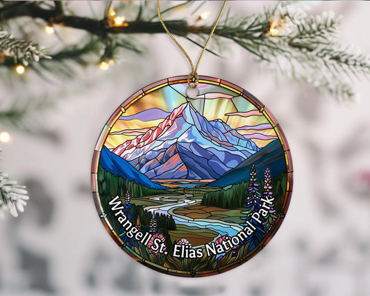 Wrangell St. Elias National Park Ornament, Stained Glass Look Ornament, National Parks Christmas Ornament, Keepsake Ornament, Travel Souvenirs, Christmas Ornament Ceramic Gift Printed on Both Sides