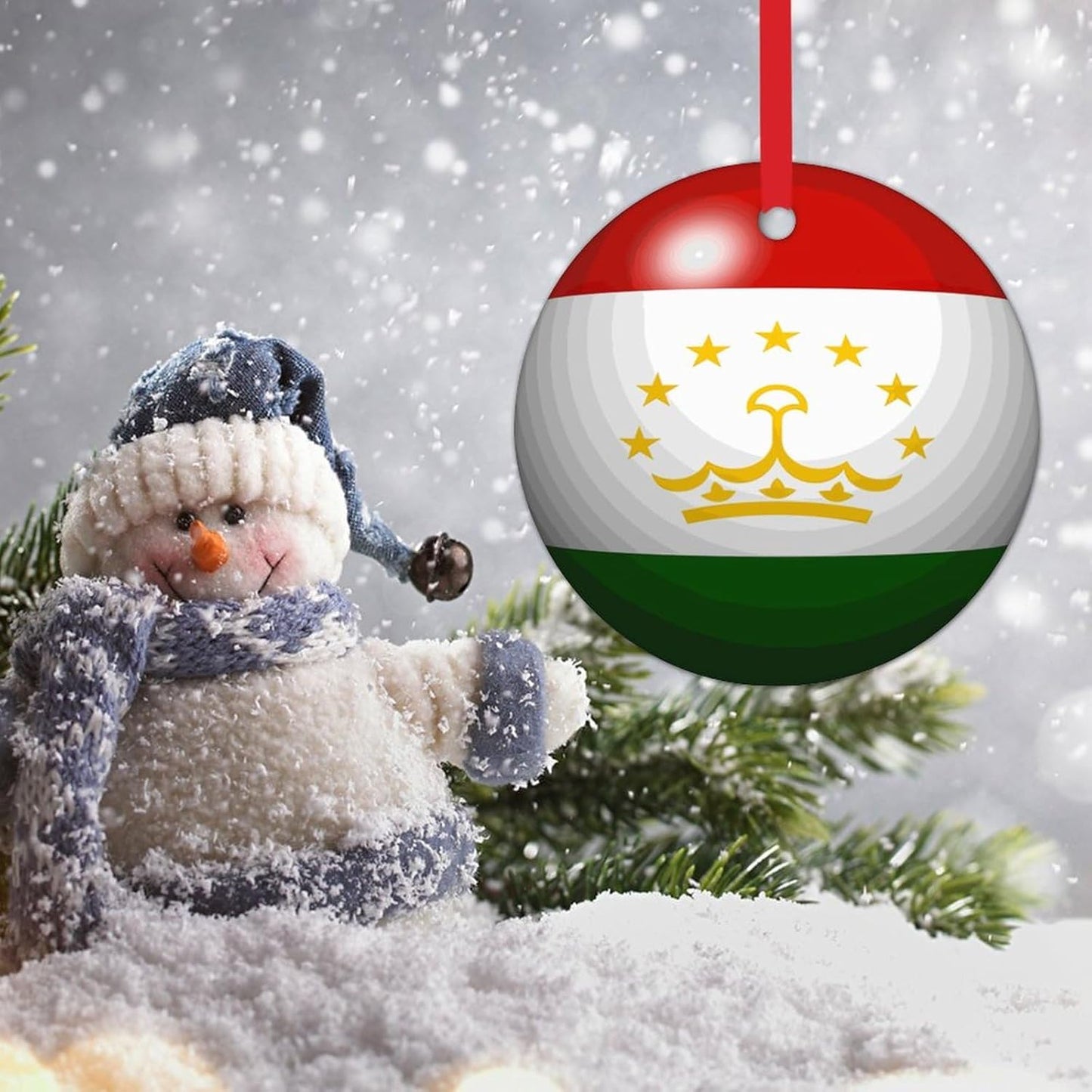 Christmas Ornament - Tajikistan Ornament - Xmas Gift Ceramic Ornament Tajikistan Flag Tree Decoration Ornament Country Souvenir Christmas Decorations Travel Lover