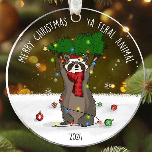 Raccoon Christmas Ornament 2024 - Raccoon Christmas Ornaments, Animal Ornaments for Tree - Animal Gifts for Family, Friends, Coworker - Acrylic Ornament 2024