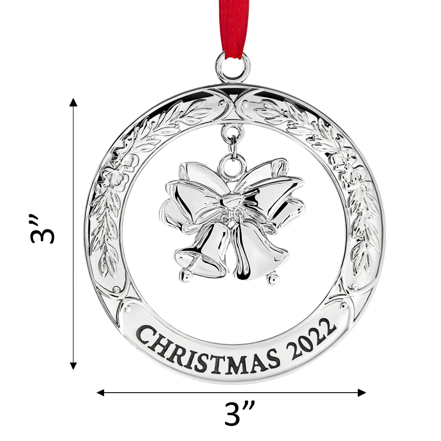 Klikel Christmas Ornament 2022 - Shiny Silver Christmas Ornament 2022 Wreath with Bell - Dated 2022 Christmas Ornament - 2022 Ornament for Christmas Tree - Beautiful Bell Ornament for Holidays 2022