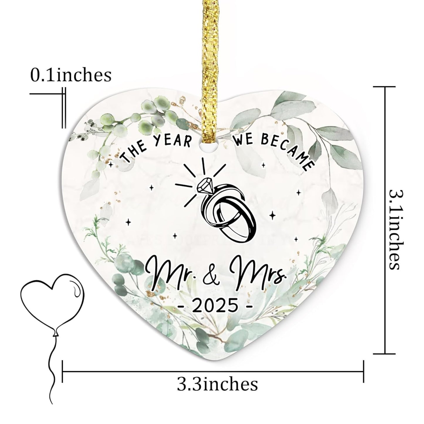 Wedding Ornament 2025 - The Year We Became Mr Mrs - Newlywed, Just Married Gift for Couple - First Christmas Wedding Gift for Newlyweds, Bride, Groom - Bridal Shower Xmas Decoration