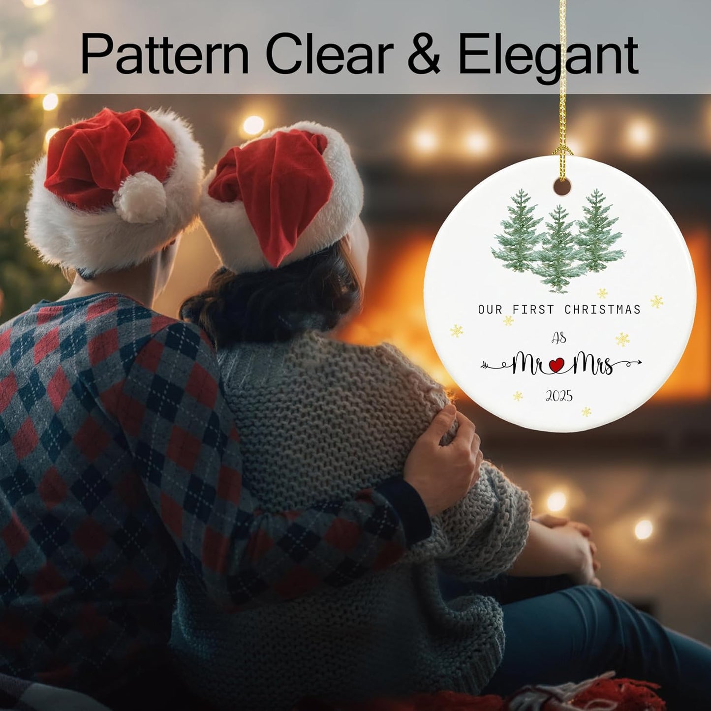 Hanging Ornament, First Christmas Married 2024, 2.9'' Ceramic Newlywed Keepsake, Mr & Mrs Christmas Ornament, Wedding, Christmas Decoration