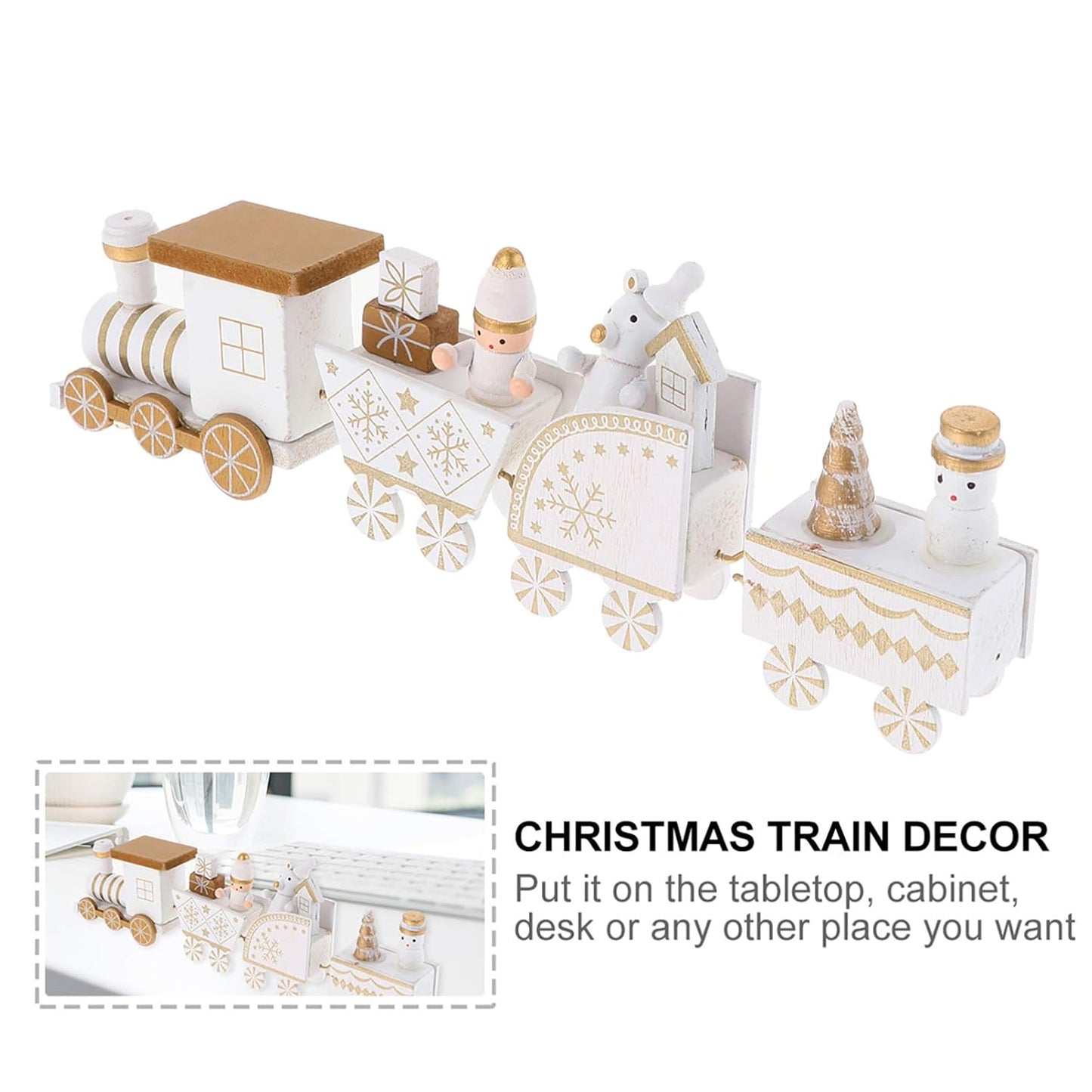 NUOBESTY Christmas Train Festive Desktop Decor Tabletop Adornment Showcase Ornament Train Shape Ornament Cartoon Ornament Christmas Theme Decor Xmas Ornament Wooden Crafts Wooden Ornament