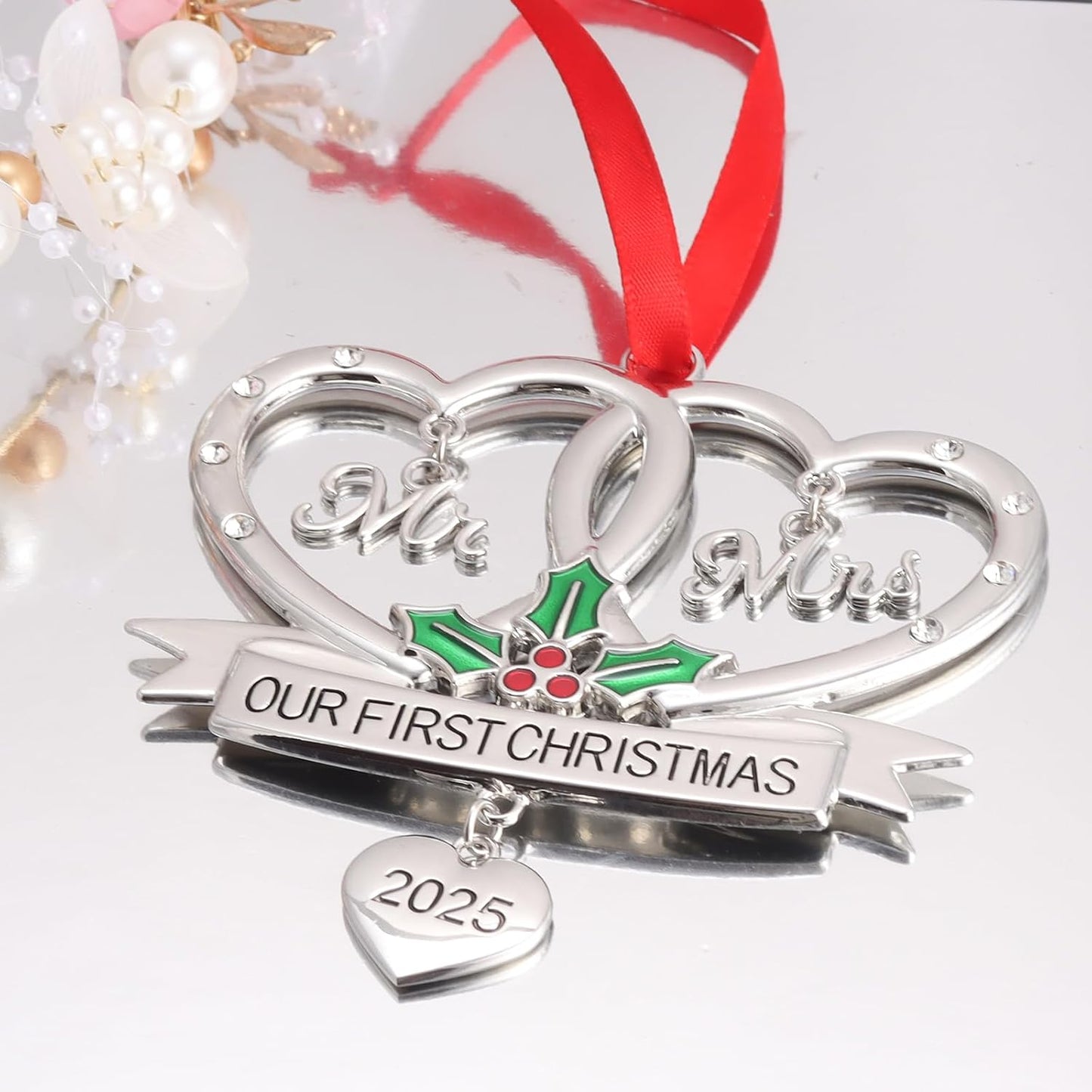 2025 Metal Wedding Gifts for Couples, Our First Christmas As Mr and Mrs Ornament, Married Ornament Mr and Mrs Gifts for Newly Couples House Warming Gift Hanging Ornaments