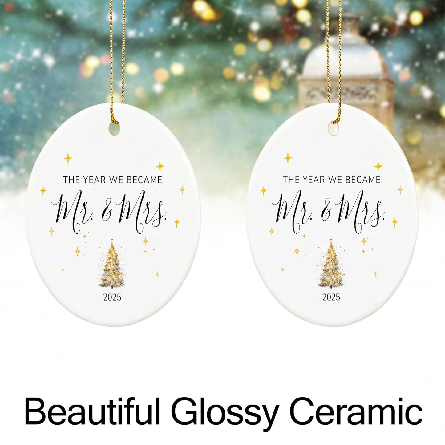 Just Married Gifts First Christmas Married Ornament 2025,1st Christmas Married Ornament 2025, Mr and Mrs Gifts for Newlyweds, 2.9" Ceramic First Year Married Christmas Ornament 2025