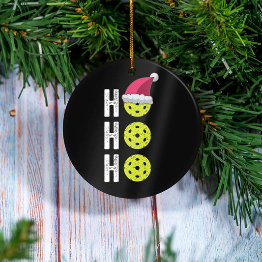 Christmas Ornaments 2022- Pickleball Christmas Santa Hat Holiday Ho Ho Ho Ornament 2022 Ornament, Ceramic Ornament, Round Ornament, Christmas Tree Decor, Keepsake Ornament