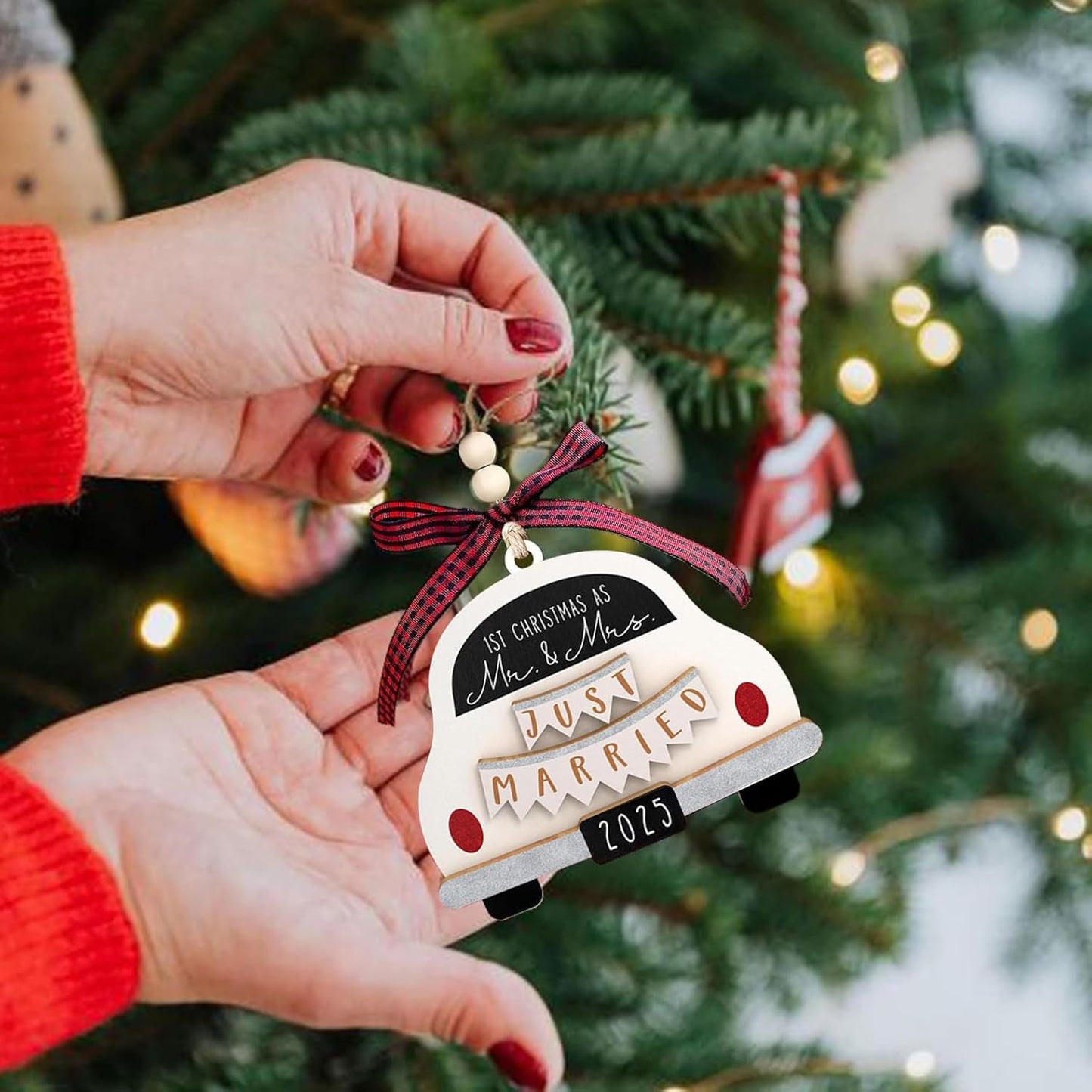 Mr & Mrs Wooden Christmas Ornament 2025 - First Christmas Married Ornament - Wedding Gifts for Couples & Bride - Traditional, White, Unscented