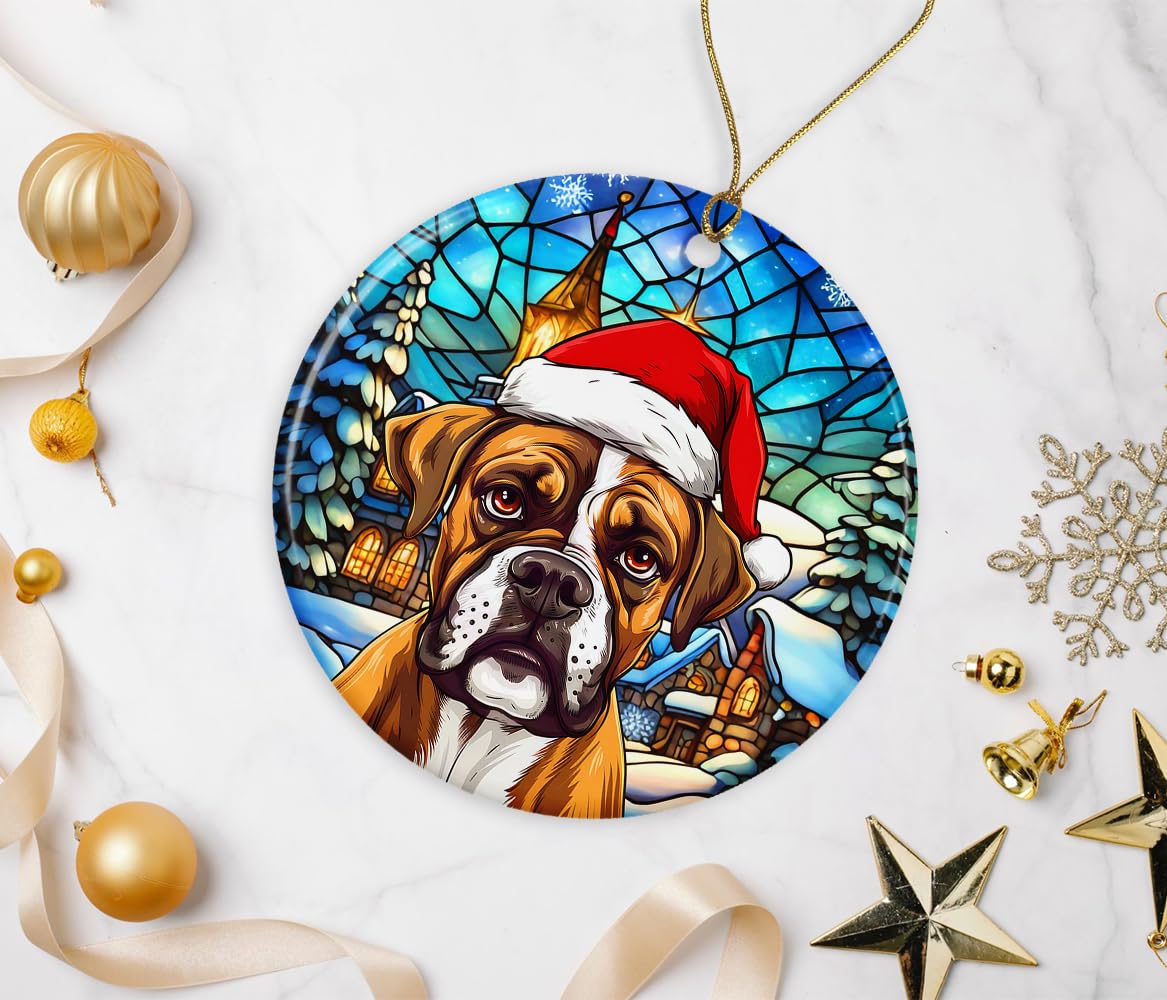 Boxer Ornament - Boxer Santa Ornament - Boxer Xmas Ornament - Boxer Dog Ornament - Ceramic Ornament - Colorful Christmas Decoration Printed on Both Sides