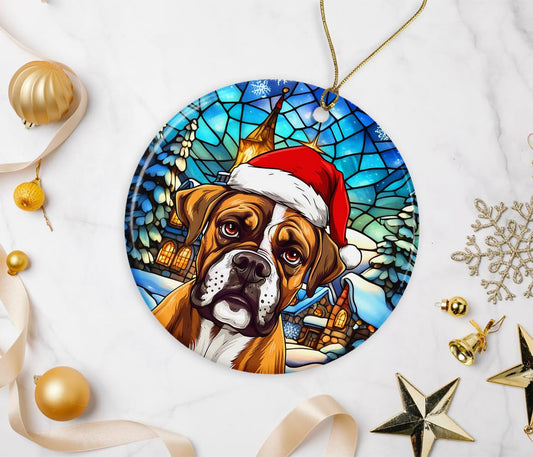 Boxer Ornament - Boxer Santa Ornament - Boxer Xmas Ornament - Boxer Dog Ornament - Ceramic Ornament - Colorful Christmas Decoration Printed on Both Sides
