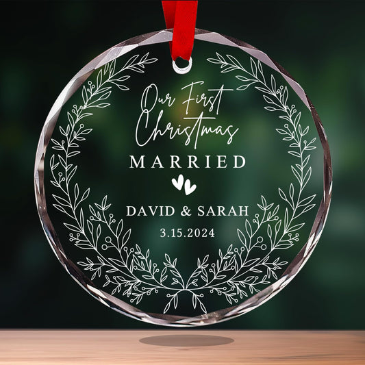 Personalized Our First Christmas Married Crystal Ornament - 2024 Wedding Decoration, Bridal Shower Gifts, Wedding Gifts for Couple, Just Married Newlywed Ornament, Mr & Mrs for Her/Him