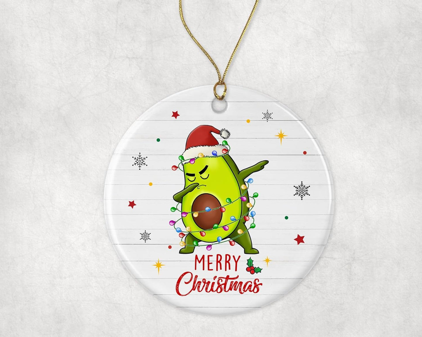 Merry Christmas Avocado Ornament, 2023 Christmas Ornament, Avocado Christmas Light Ornament, Kids Christmas Ornament, Animal Christmas Ornament Printed on One Side
