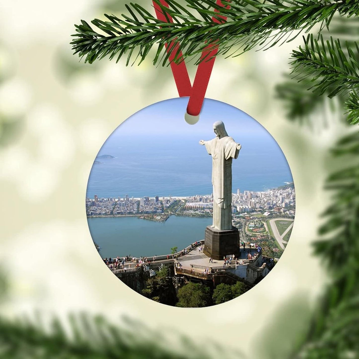 Christmas Ornament 2023 Brazil Houses Christ The Redeemer Ceramic Christmas Ornament Rio De Janeiro Christmas Tree Ornament Hanging Ornament Xmas Gift