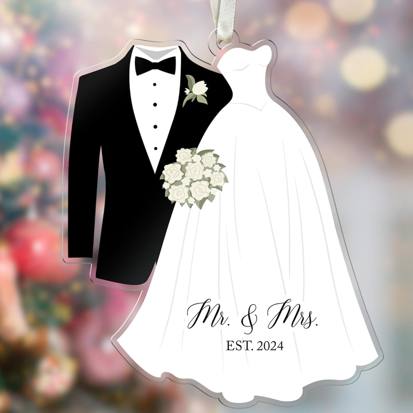 Mr and Mrs Ornament 2024 - First Christmas Married Ornament 2024 - Bride and Groom Ornaments - Bridal Shower Gifts - Acrylic Ornaments