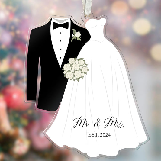 Mr and Mrs Ornament 2024 - First Christmas Married Ornament 2024 - Bride and Groom Ornaments - Bridal Shower Gifts - Acrylic Ornaments