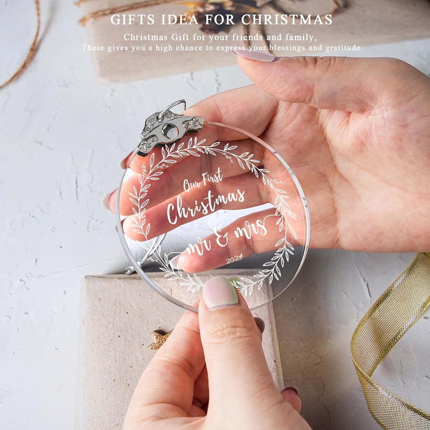 Wedding Gifts Our First Christmas as Mr Mrs Married 2024 Ornament Decoration Ornaments New Home 3" Gift Bridal Shower Gifts Newlywed Holiday Keepsake Decor (Mr Mrs)