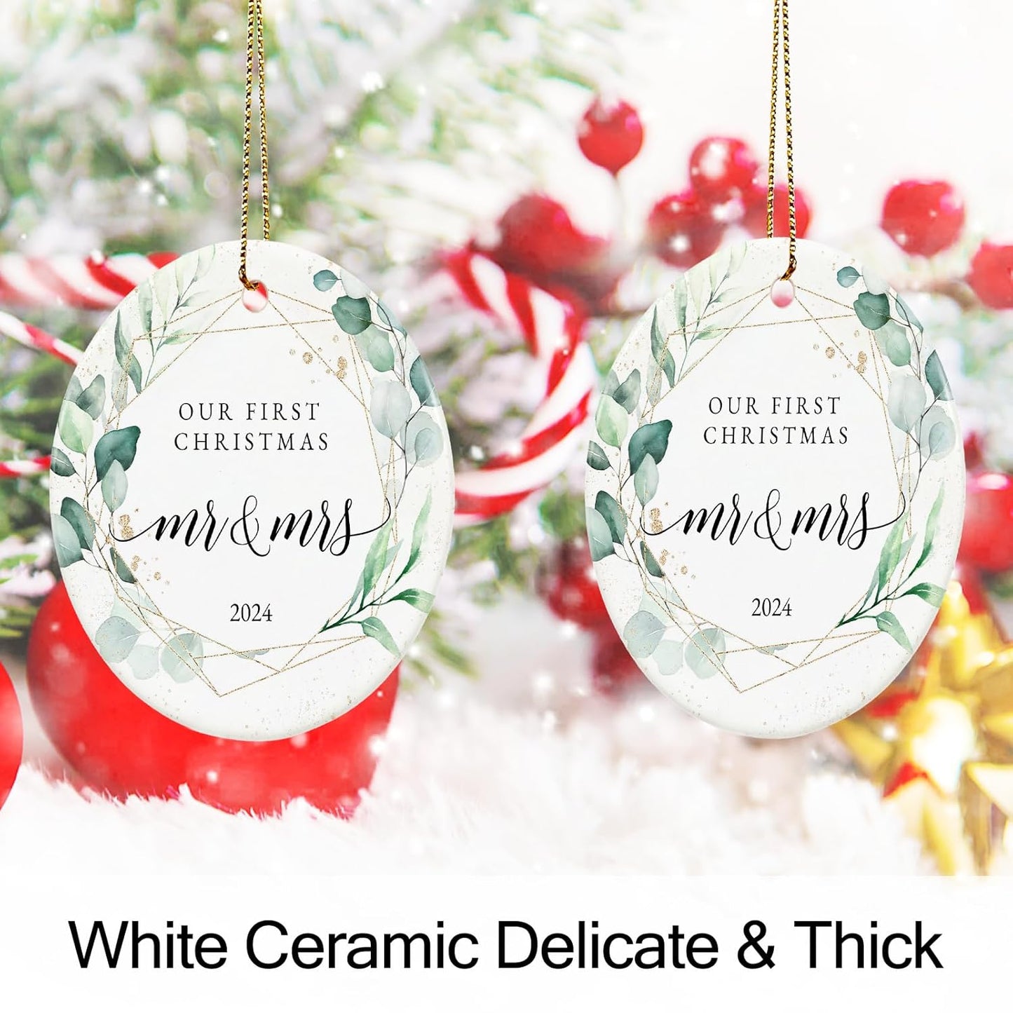 First Christmas Married Ornament 2024, Our First Christmas as Mr and Mrs, Just Married Gifts, 2.9" Ceramic Newlyweds Christmas Ornament 2024