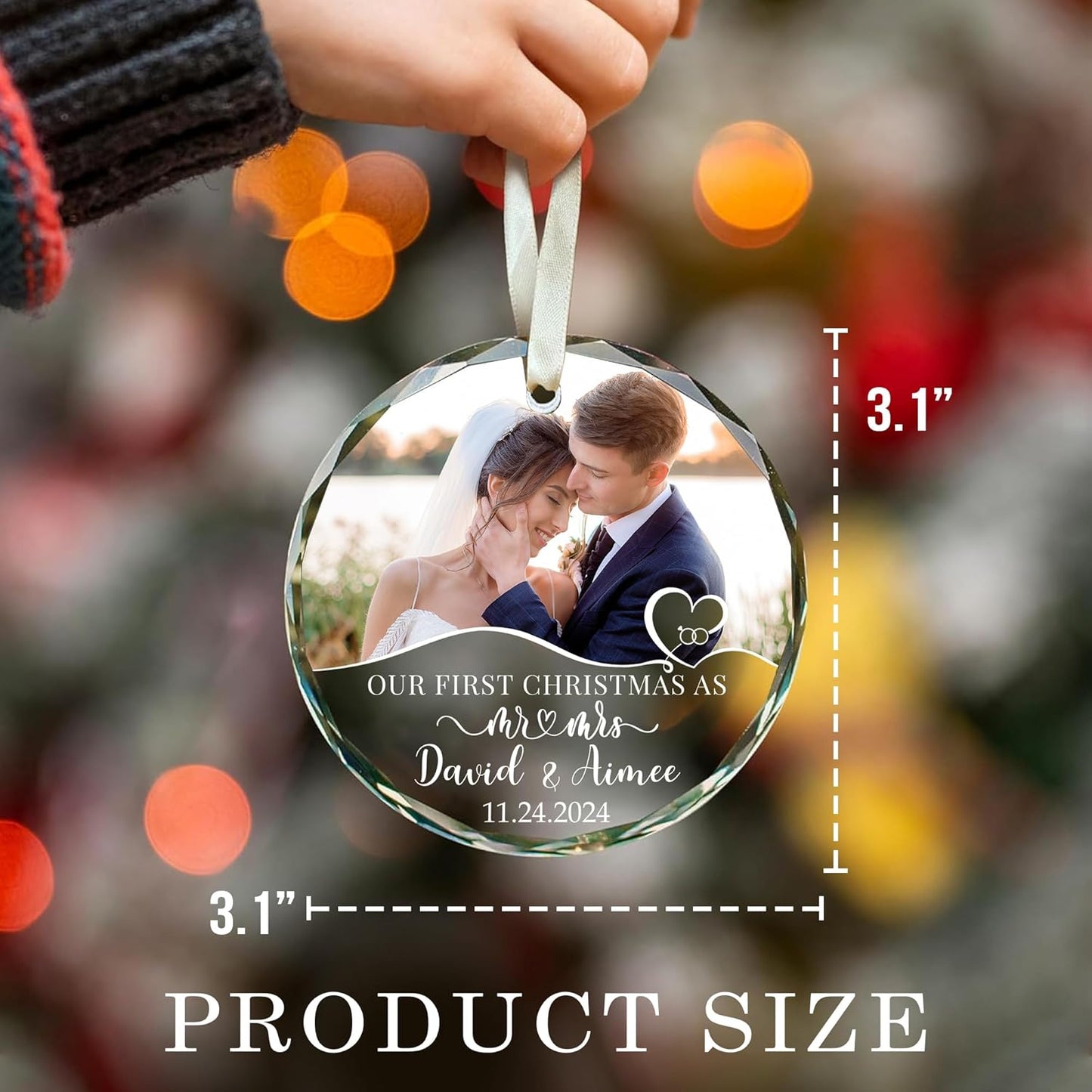 Custom Wedding Glass Ornament - Our First Christmas As Mr& Mrs Ornament - Personalized First Christmas Ornaments with Custom Name, Photo, Date