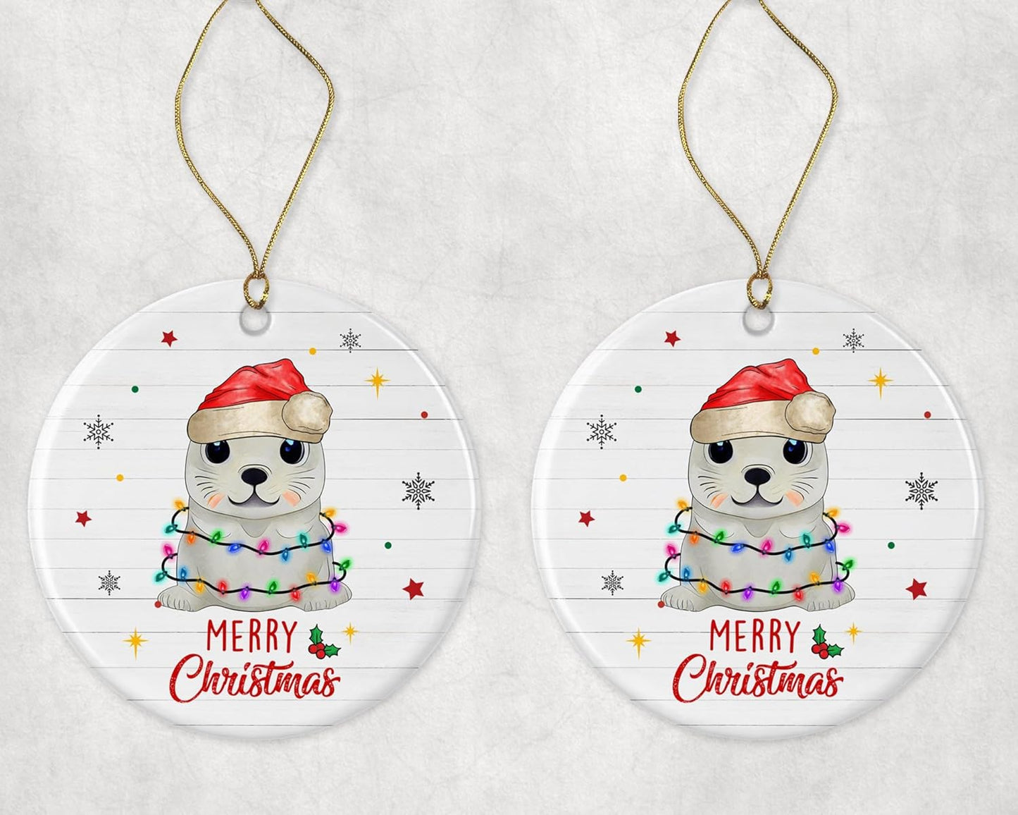 Merry Christmas Seal Ornament, 2024 Christmas Ornament, Seal Christmas Light Ornament, Kids Christmas Ornament, Animal Christmas Ornament Printed on One Side