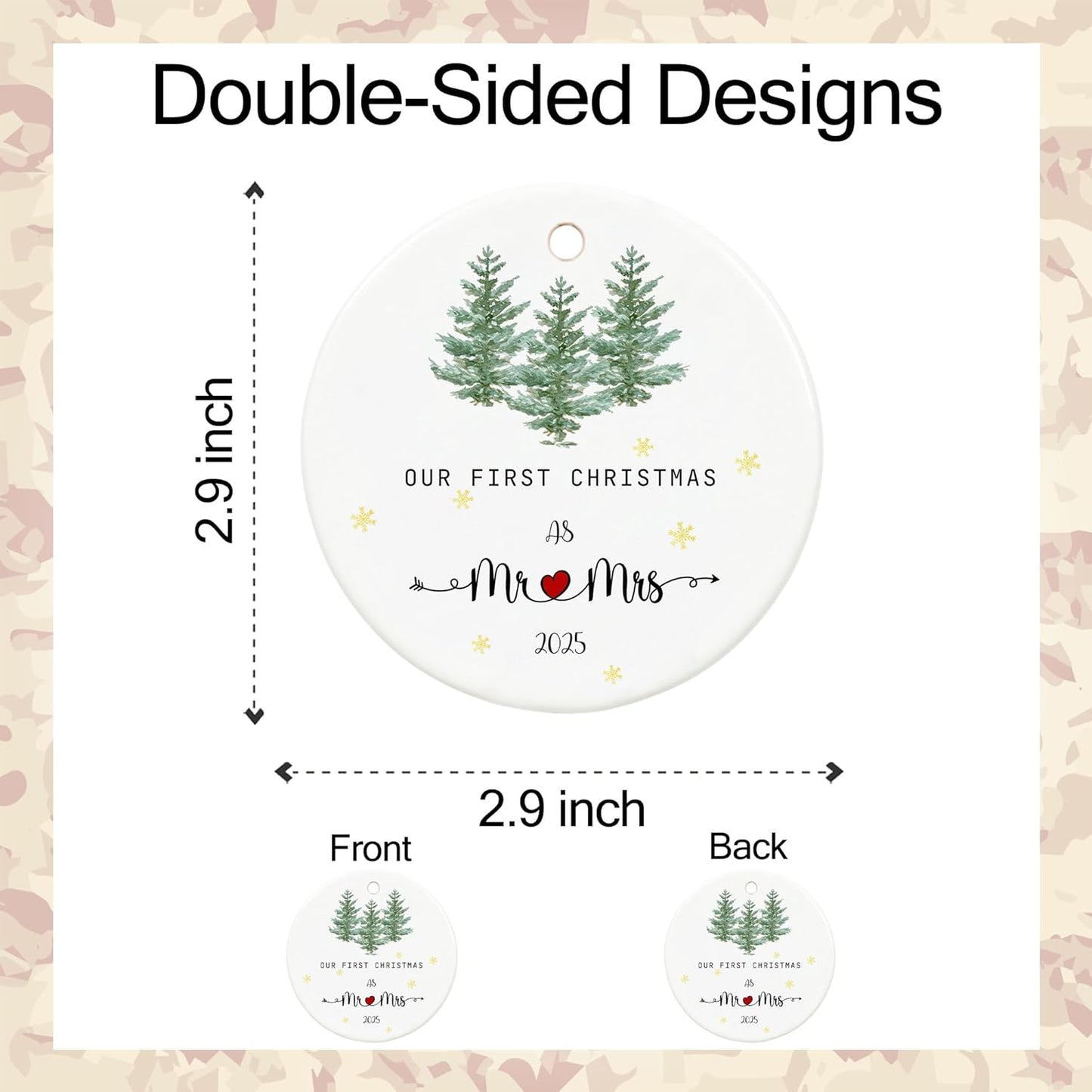 Hanging Ornament, First Christmas Married 2024, 2.9'' Ceramic Newlywed Keepsake, Mr & Mrs Christmas Ornament, Wedding, Christmas Decoration