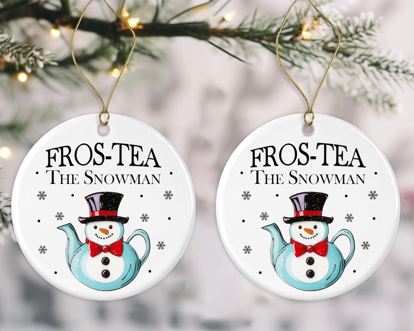 Fros-Tea The Snowman Ornament, Cute Teapot Snowman Ornament, Tea Collection Christmas Ornament, Tea Lover Gift Ornament, Tea Time Ornament, Teapot Christmas Ornament Printed on Both Sides