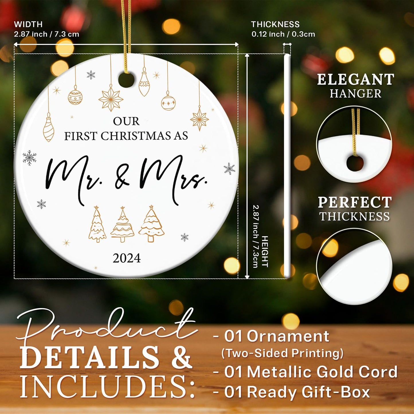 HEXMOZ First Christmas As Mr & Mrs Ornament 2024 - Wedding Gifts for Couples 2024, 1st Married, Newlyweds - Bridal Shower Gifts - Christmas Decoration