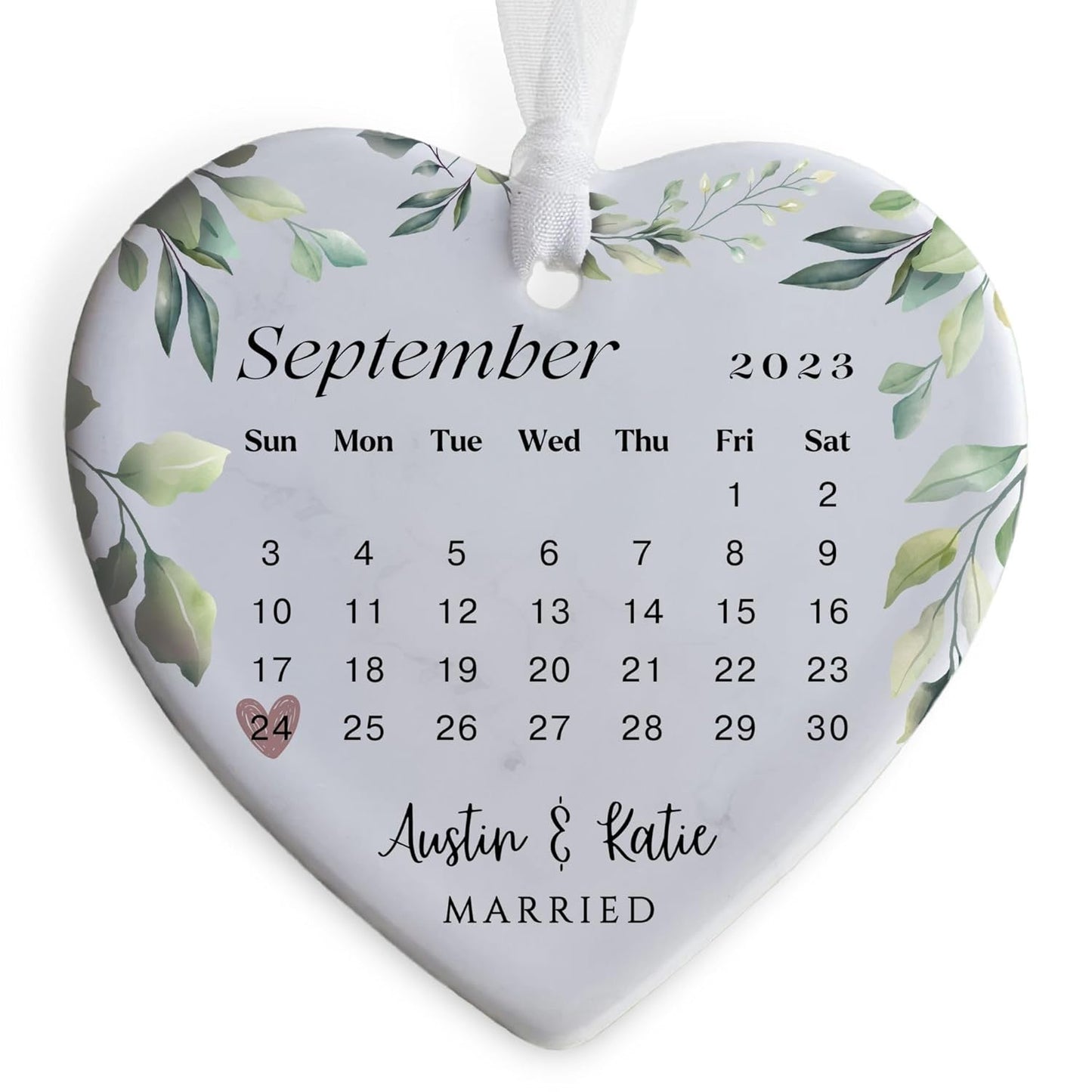 Our First Christmas Married Ornament 2025, Personalized 1st Christmas Married Ceramic Ornament (Wedding Date)